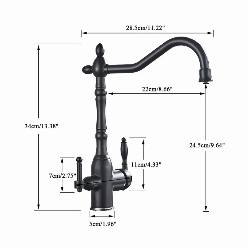 Golden polished Purified water Kithcen faucet  Hot and Cold Mixer Crane Dual Handle One Hole Rotation Deck Mount Brass material
