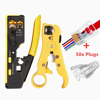 

All in One EZ RJ45 Tool Network Crimper Cable Crimping Tools Kit with RJ45 Cat7 Cat6 Cat5e Modular Plug and RJ45 Connector Caps