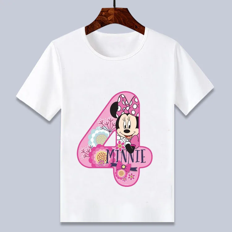 4 6 8 10 12 T summer cute minnie happy birthday t shirt white cartoon t shirt for girls birthday gift