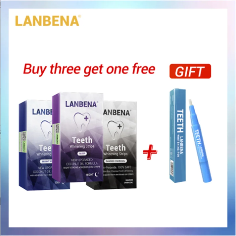 Купить 3 получить 1 подарок LANBENA отбеливающие полоски для зубов удаляют пятна от налета полоски для гигиены полости рта 3 шт.+ ручка для чистки зубов