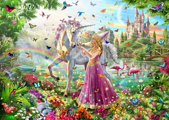 

JMINE Div 5D Princess Unicorn Castle Garden Butterfly Full Diamond Painting kits art Scenic 3D paint by diamonds