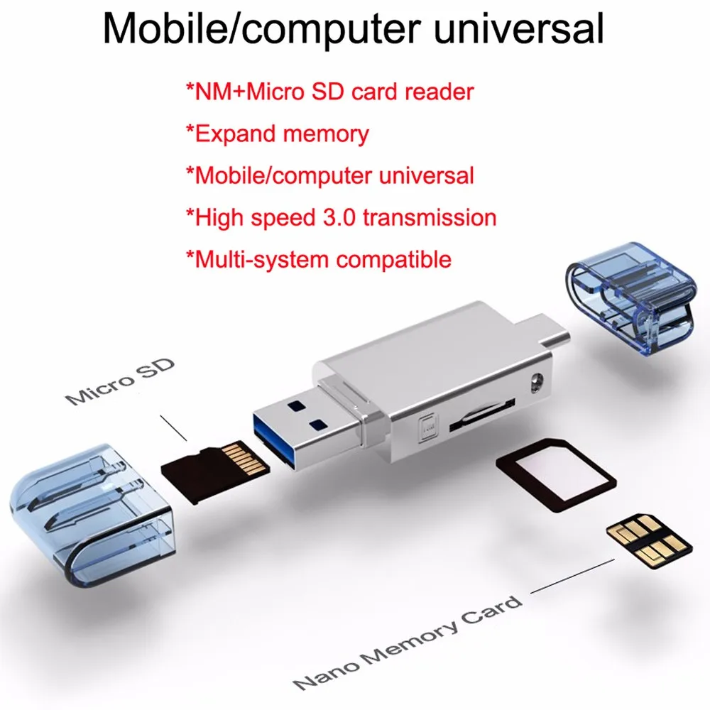 For Huawei Mate20/P30 128GB NM Card Nano Memory Card 90MB/S Mobile Phone Computer Dual-use USB3.0 High Speed NM-Card Reader