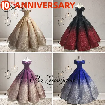

BAZIIINGAAA European and American Prom Dress Summer Gradient Slim Slimming Performance One Word Shoulder Dress Supply