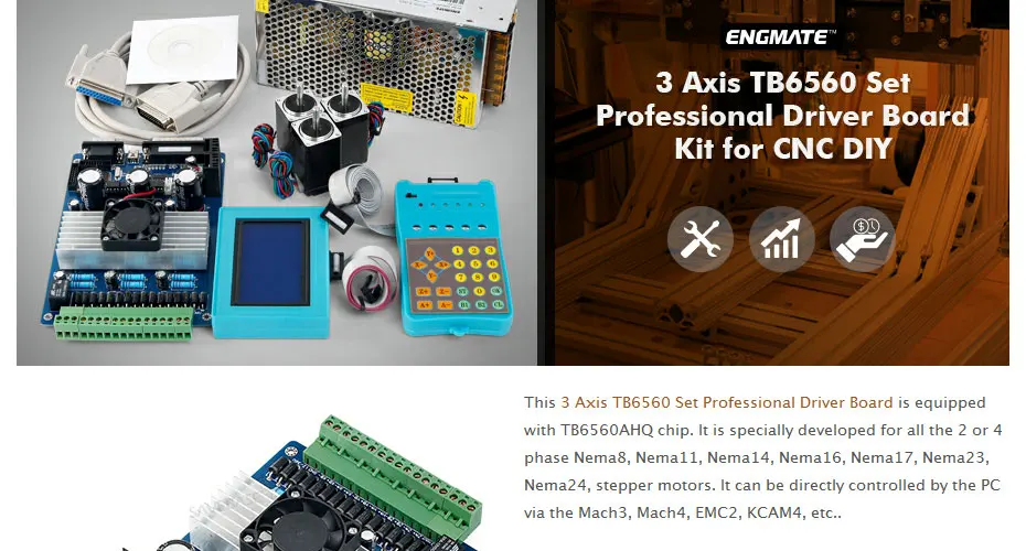 ENGMATE 3 шаговый двигатель TB6560 драйвер HB Nema11 13oz-in двигатель 12В высокого качества блок питания для "сделай сам"