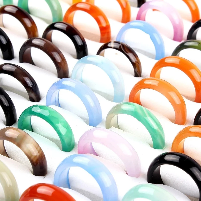 Top Natural Stone Agates Rings Charms Multi-color Elegant Ring Jewelry Party Gift for Women or Girlfriend Fashion Finger | Украшения и