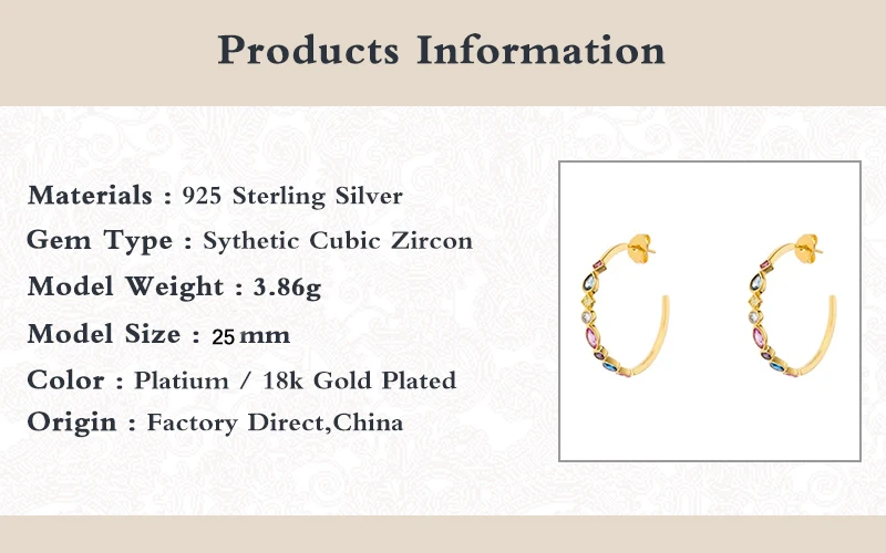BOAKO 925 Sterling Silver Colorful Crystal Circle Hoop Earring Rainbow Zircon C Shape Piercing Earring Women Luxury Jewelry Gift pearl necklace