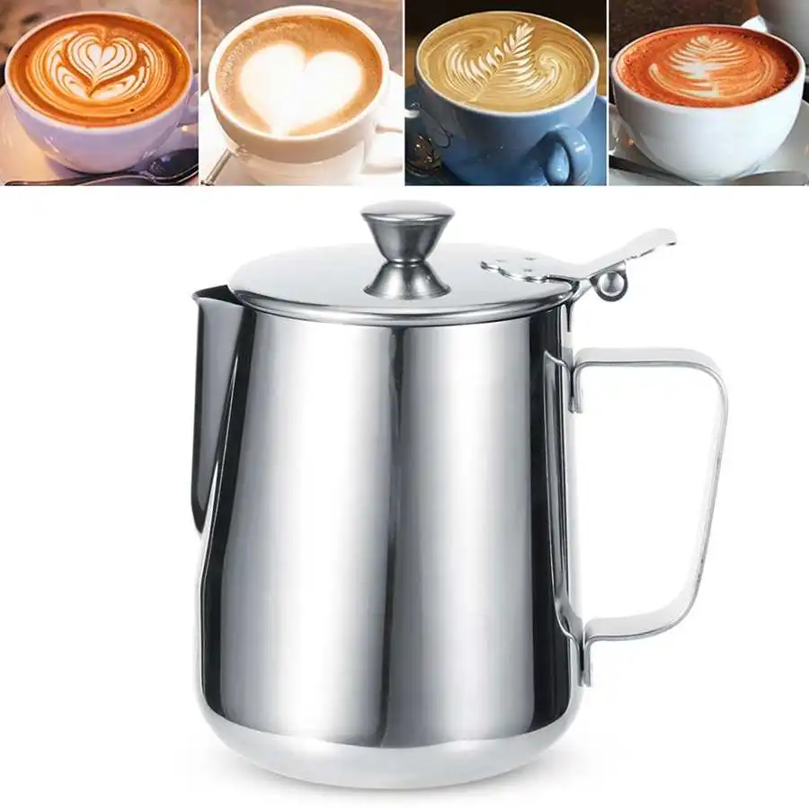 Mug Coffee Cup Stainless Steel Thicken Milk Frothing Jug Pitcher Latte Art With Lid For Home Making | Дом и сад