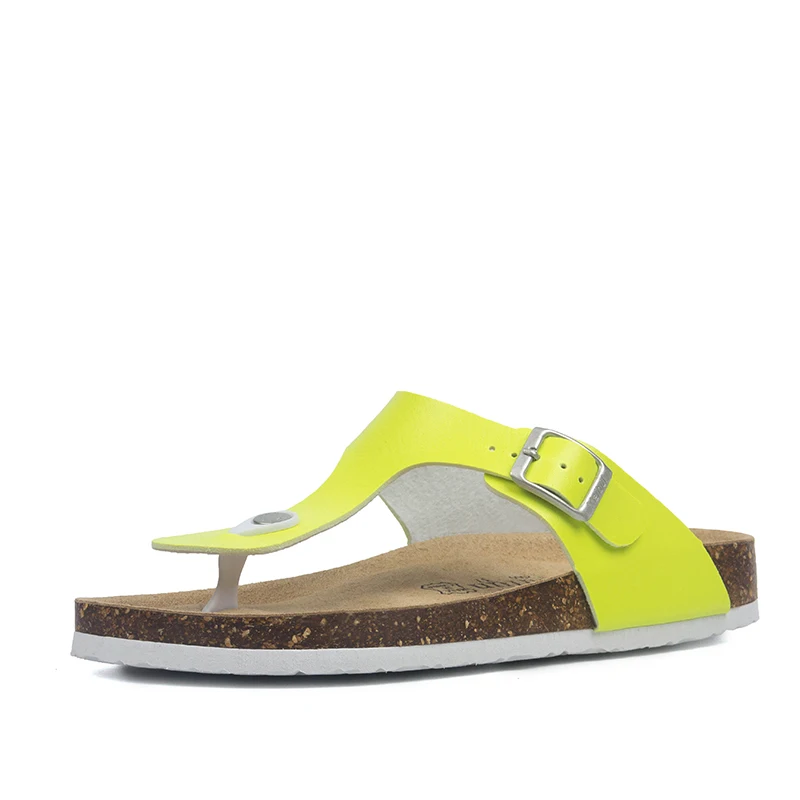 Fluorescent green Summer Women Cork Slippers PU Leather Woman Sandals Fashion Flip Flops For Women Mule Clogs Slippers Female Footwear - Цвет: Fluorescent green