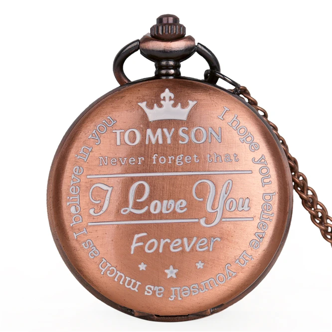 Customized To My Son Quartz Pocket Watch Vintage Roman Numeral fob watches Pendant Clock Birthday Gifts for Boys Dropshipping - Цвет: red no box