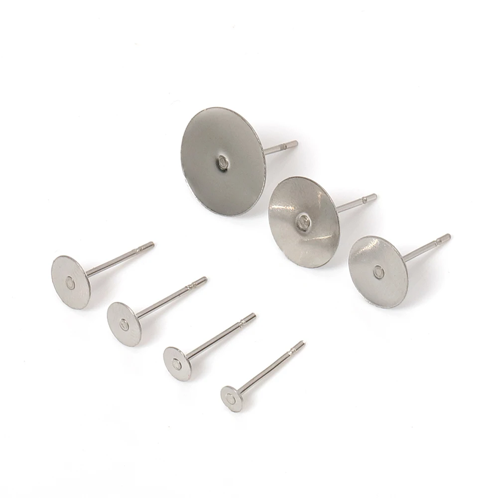 

100pcs 316L Stainless Steel Blank Earring Studs Pins 3-12mm Flat Round Tray Ear Base Jewelry Findings for DIY Earring Making