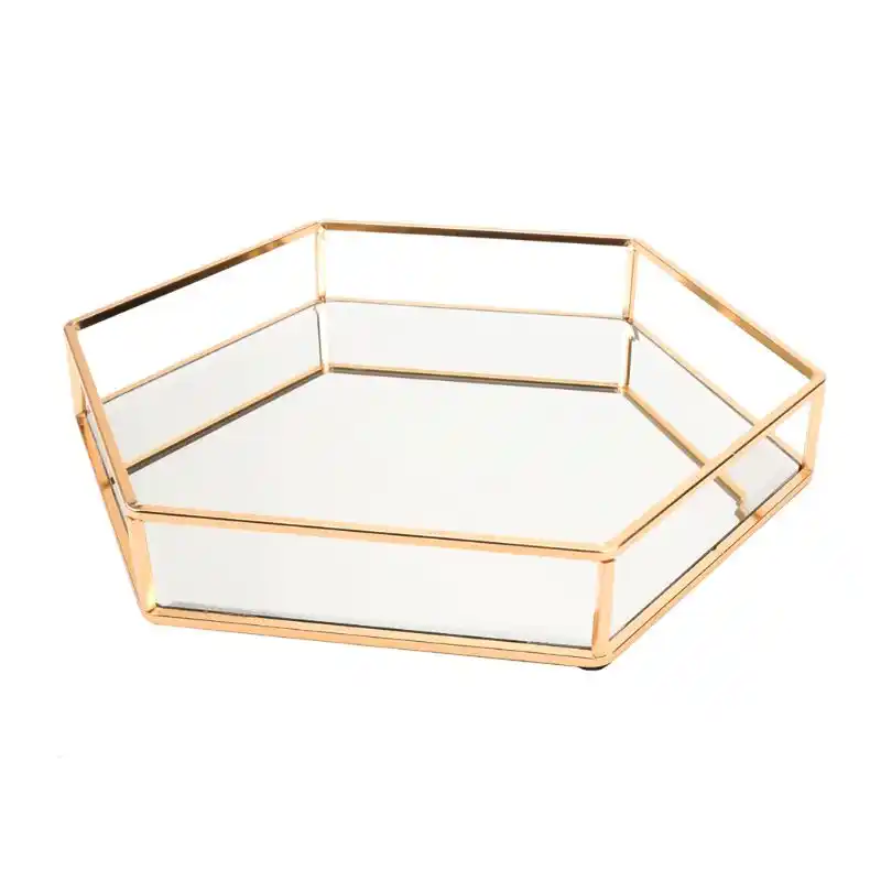 Gold Gold Mirror Jewelry Tray Perfume Tray Mirror Vanity Tray