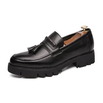 

Charming Leather Platform Dress Shoes Mens Tassel Party Shoes Loafers TUP Thick Outsole Elegant British Style High Increasing