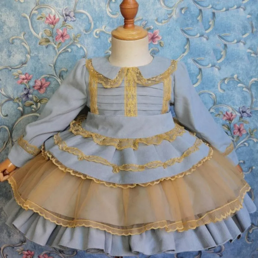 

Baby girl vintage Spanish princess dress kids lace mesh stitching birthday party dress