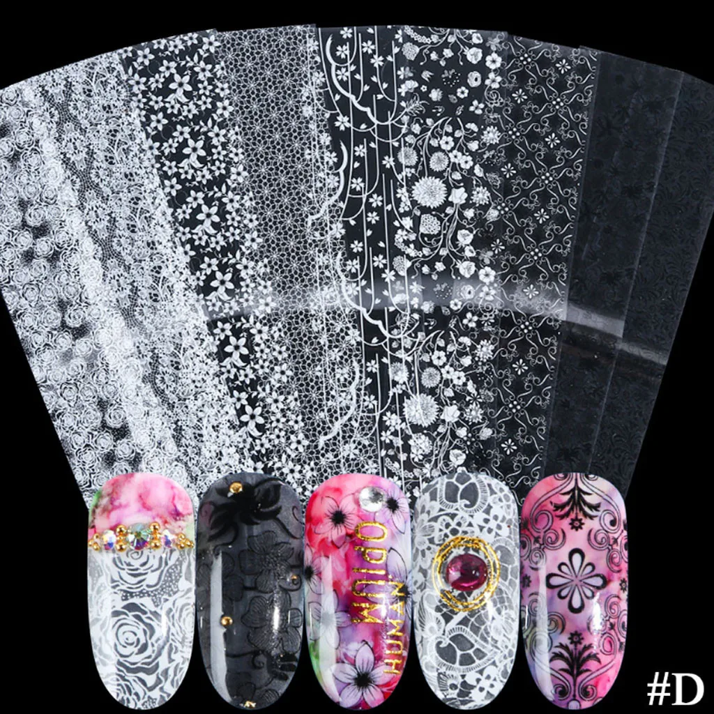 Nail Art Christmas Nail Stickers Decals Star Paper Ins Black And White Snowflake Christmas Nail 10PCS Decorations Manicure Tools
