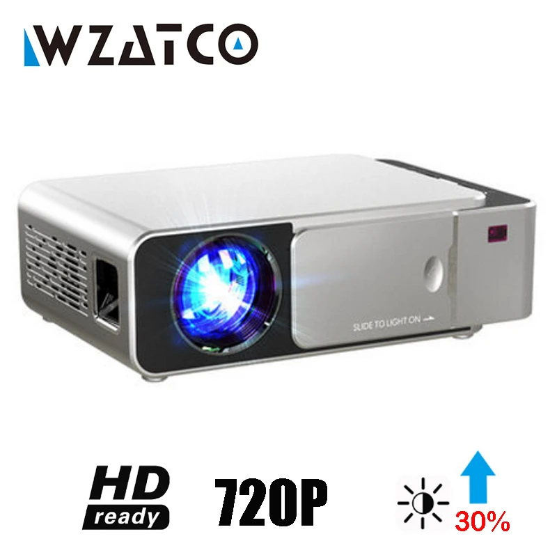 WZATCO T6 Android 10.0 WIFI Optional Portable LED Projector 3000lumen 720p HD Support 4K 1080p Home Theater Proyector Beamer projector slides