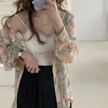 

ZCWXM Chic Fashion Florals Printed Fresh 2020 Sunscreen Korean Loose OL Basic Blouses Long Sleeve Hot All Match Leisure Shirts