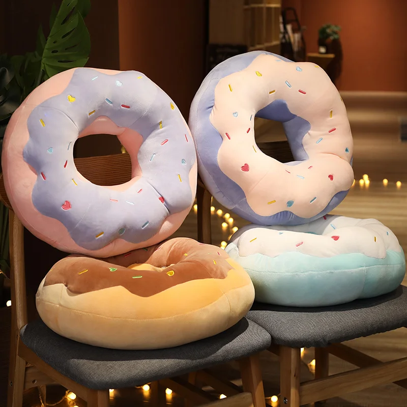 Plush Toys Chair Cushion 45/70cm Chocolate Donut Shaped Seat Cushion Car Mats Plush Pillow Chair Sofa Cushion Cartoon Bread Toast For Kids Grown-Ups