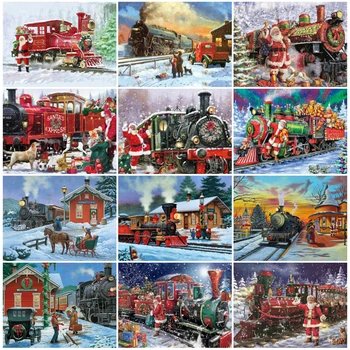 

Evershine Diamond Embroidery Landscape 5D Diamond Painting Train Picture Of Rhinestones Winter Beaded Needlework Wall Decor