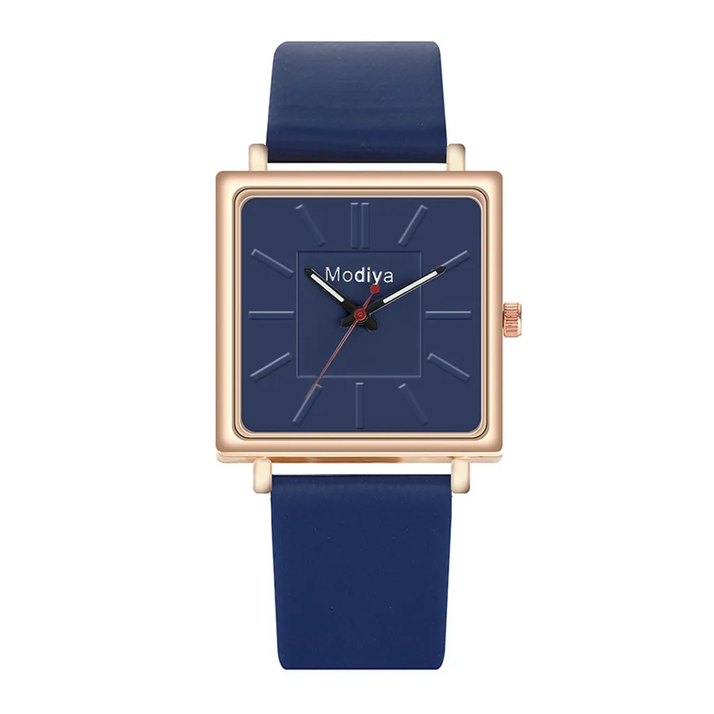 Лидирующий бренд женский квадратный браслет часы с кожаными наручные часы с кристаллами женское платье женские кварцевые часы Прямая поставка Q - Цвет: Blue