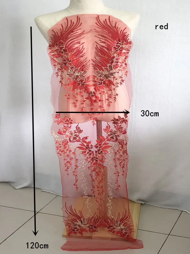 SASKIA 1 шт. вышитая бисером ткань патч цветок сетка вышитые ткани африканская Кружевная аппликация пришить свадебное платье одежда пэчворк Diy - Цвет: red