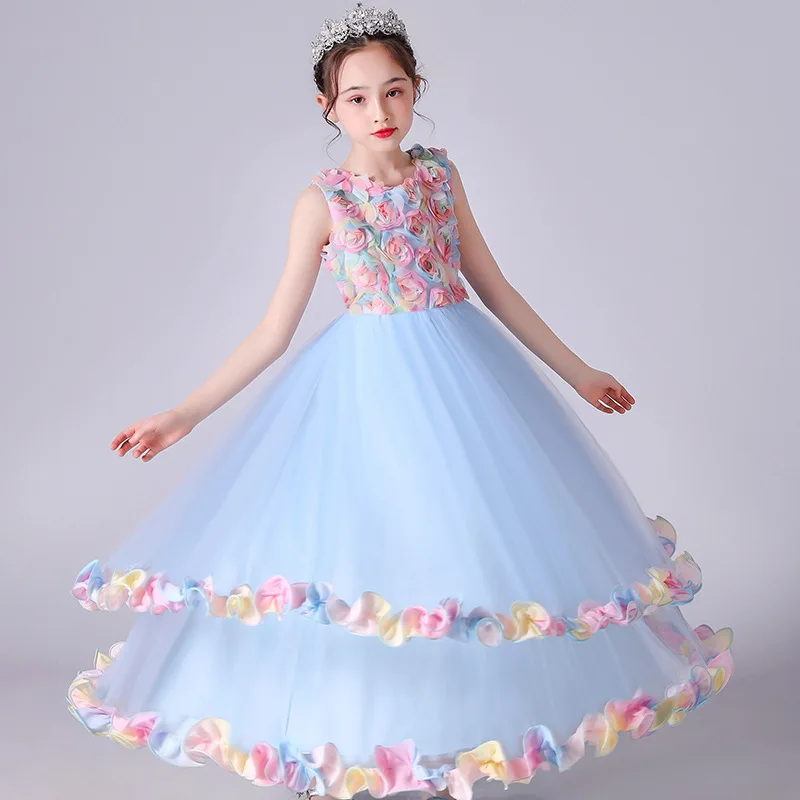 Teenagers Summer Long Flower Girl Party Dresses Kids Elegant Wedding