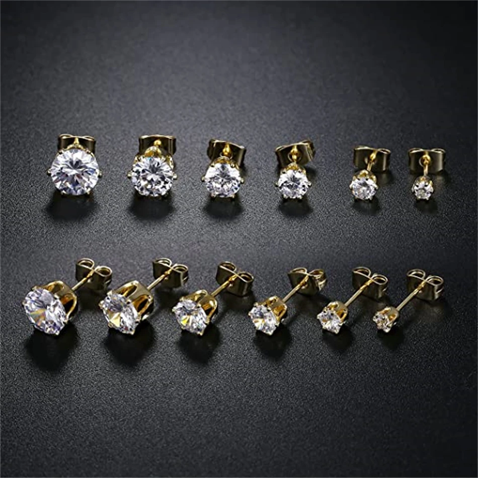 12 Pairs Stud Earrings Set 2-7mm Mixed Size Crystals Balls Pearl Earrings Stainless Steel Ear Piercing Women Fashion Jewelry 4