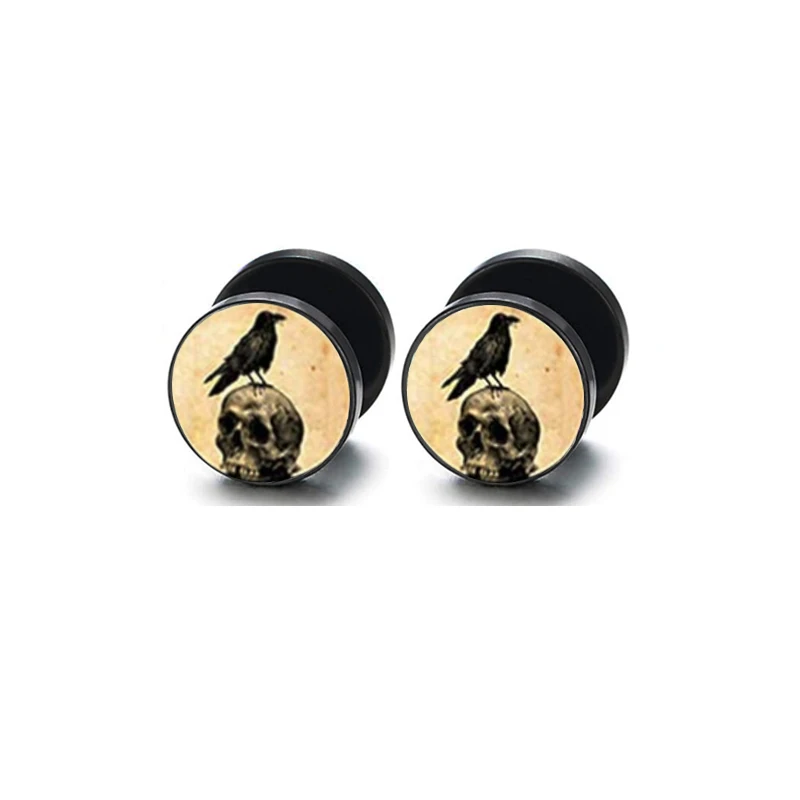 Black Men ear stud screw cheater earrings gauges fake ear plug tunnel logo conch earrings cartilage tragus