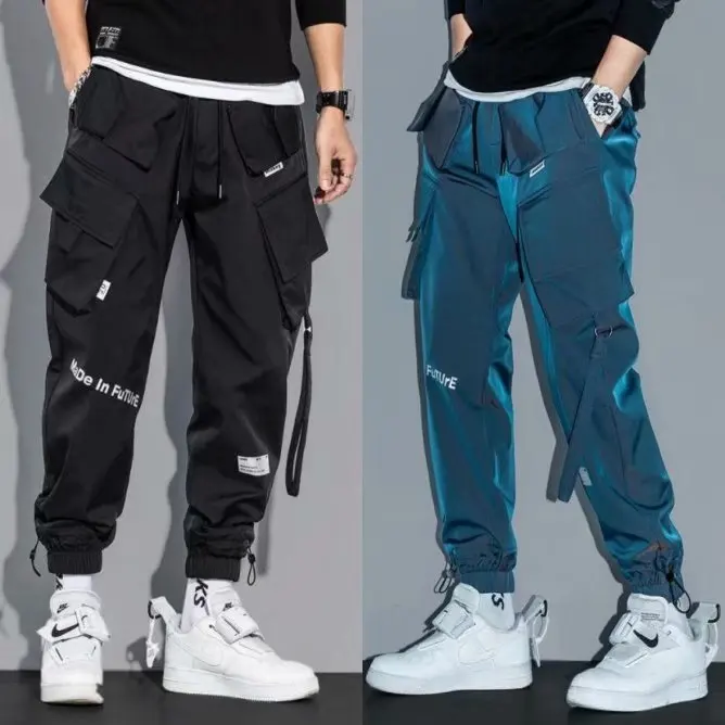 

New Joggers Cargo Pants Men Casual Hip Hop Multi Pocket Male Trousers Sweatpants Streetwear Fashion Ribbons Techwear Pants