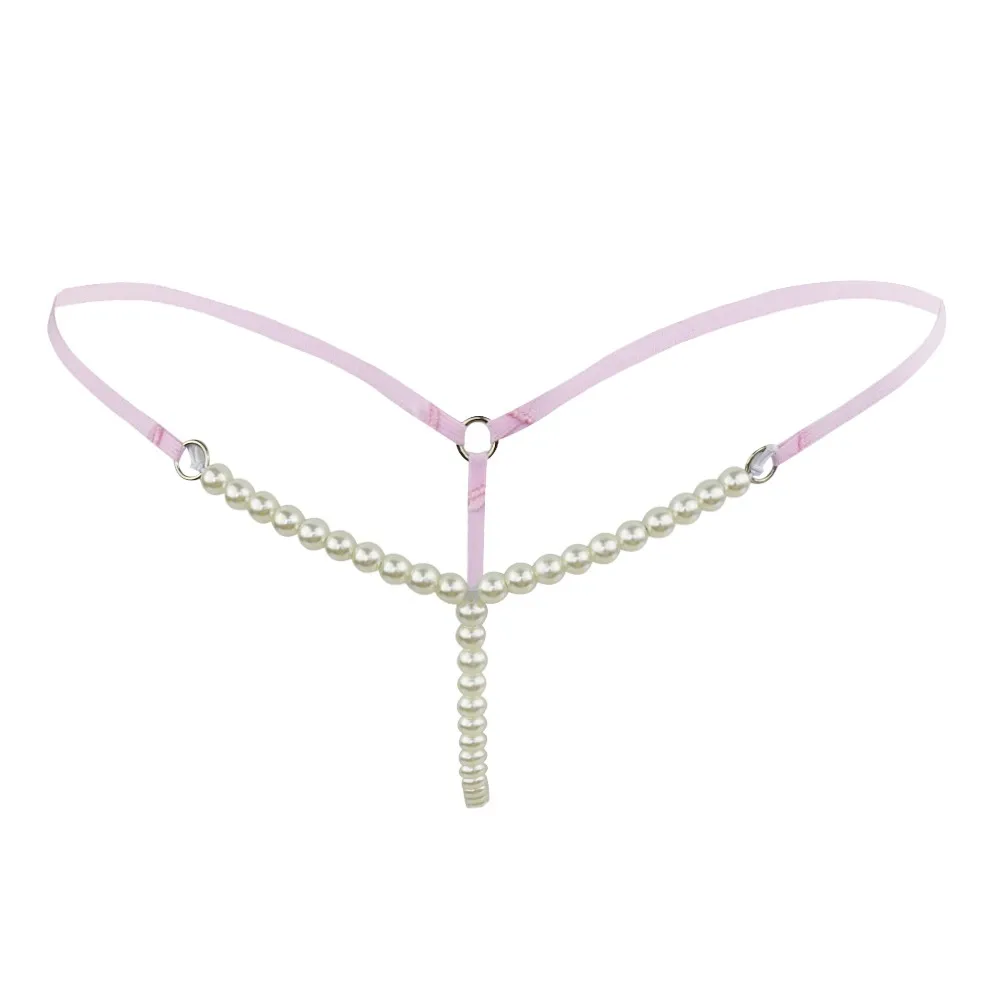 Pink Женские сексуальные бикини нижнее белье из искусственного жемчуга стринги трусы нижнее белье жемчуг стринги Нижнее белье Плавки бикини стринги - Цвет: Pink