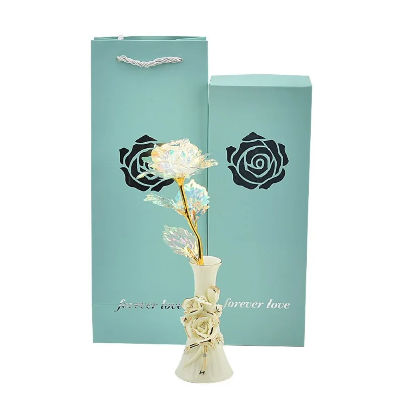 

Gold foil Rose With vase Gift Box Package Valentine's Day Gift Home Table Decoration