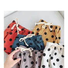 L Mom/Лидер продаж, шорты в горошек из чистого хлопка для девочек летняя одежда верхняя одежда для маленьких девочек повседневные шорты детские спортивные шорты