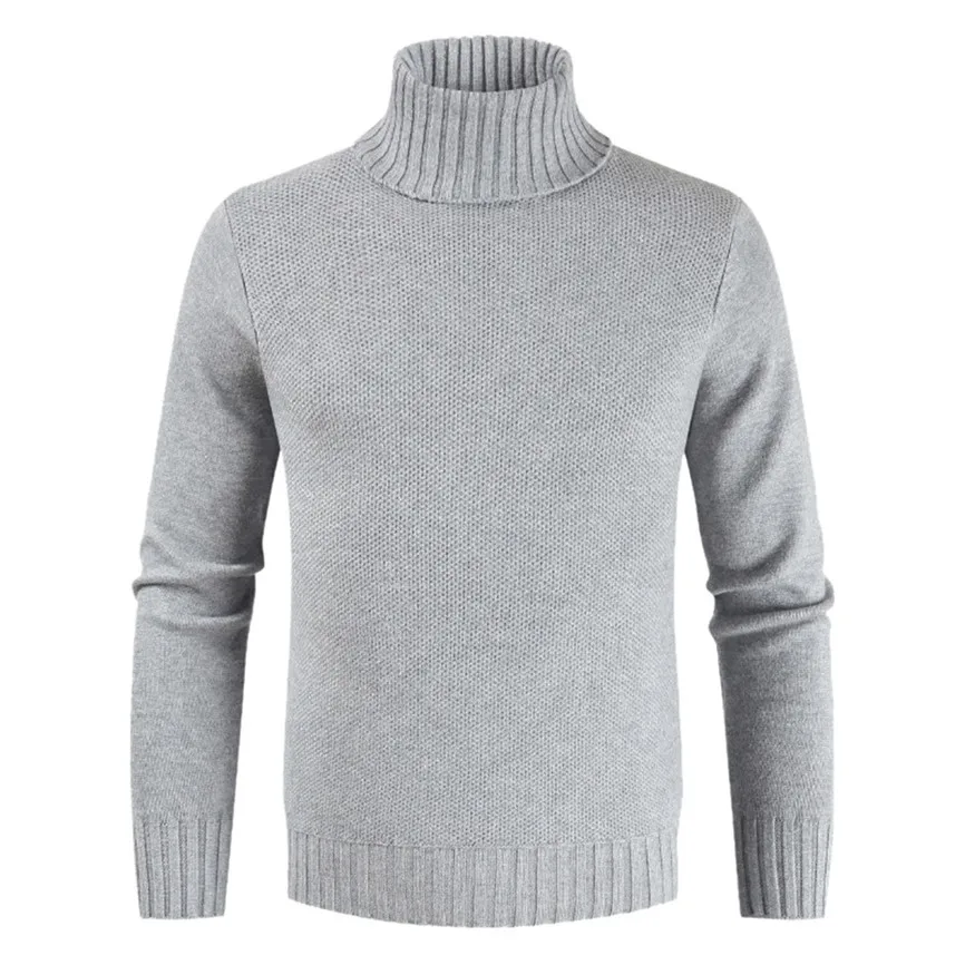 Высококачественный теплый мужской свитер с высоким воротом, модный однотонный вязаный мужской свитер, повседневный тонкий пуловер, мужской топ с двойным воротником - Цвет: Gray