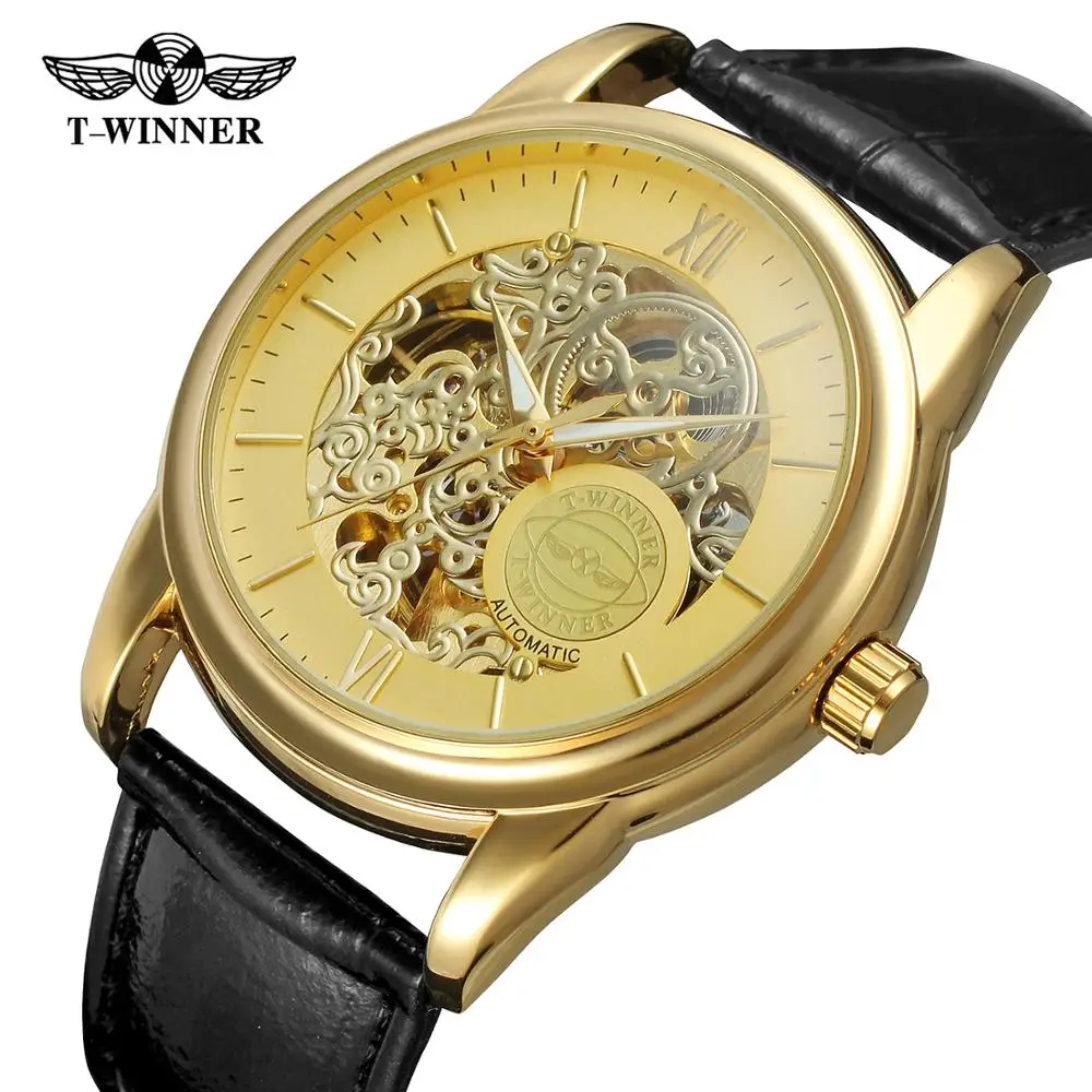 

WINNER Top Brand Luxury Men Automatic Mechanical Watches Leather Strap Skeleton Dial Classic Style Waterproof Male Wristwatch