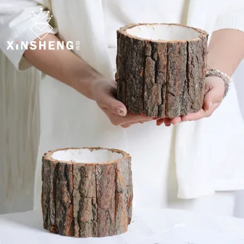 

2pcs Creative Bark Bucket Christmas Dried Flower Packaging Material Floral Flower Pot Gift Flower Box room decorationwall decor