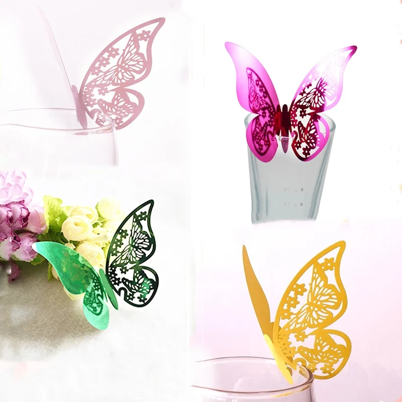 

10pcs/Beautiful Butterfly Laser Cut Paper Place Card / Escort Card / Cup Card/ Wine Glass Card For Wedding Party Decoration