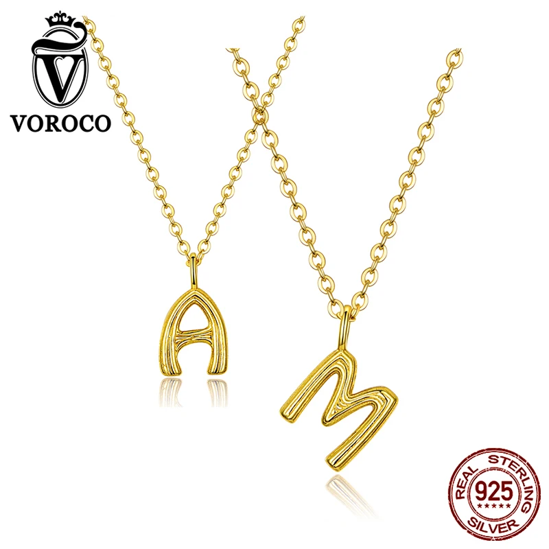 VOROCO 925 пробы Серебряное ожерелье с буквой алфавита A& M ожерелье с подвеской s для женщин Свадебные украшения для помолвки BNN134/BNN135