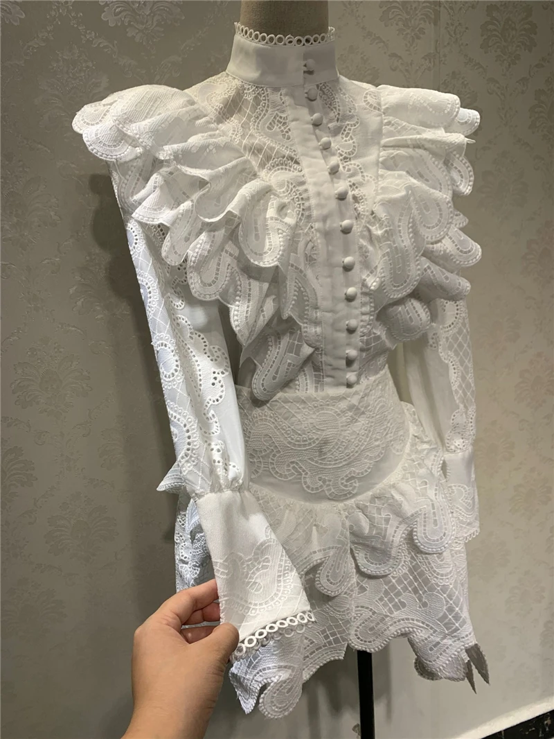 COLOREE, Осень-зима, дизайнерский комплект из 2 предметов для подиума, белая блуза с длинными рукавами, топы+ Асимметричная юбка, комплект из двух предметов