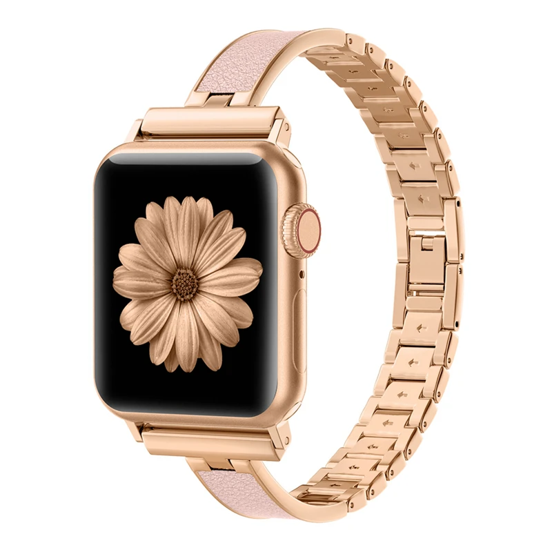 Женский металлический ремешок для Apple Watch Series 5, 40 мм, 44 м, металлический+ кожаный браслет, ремешок для iWatch Series 4, 3, 2, 1, 38 мм, 42 мм