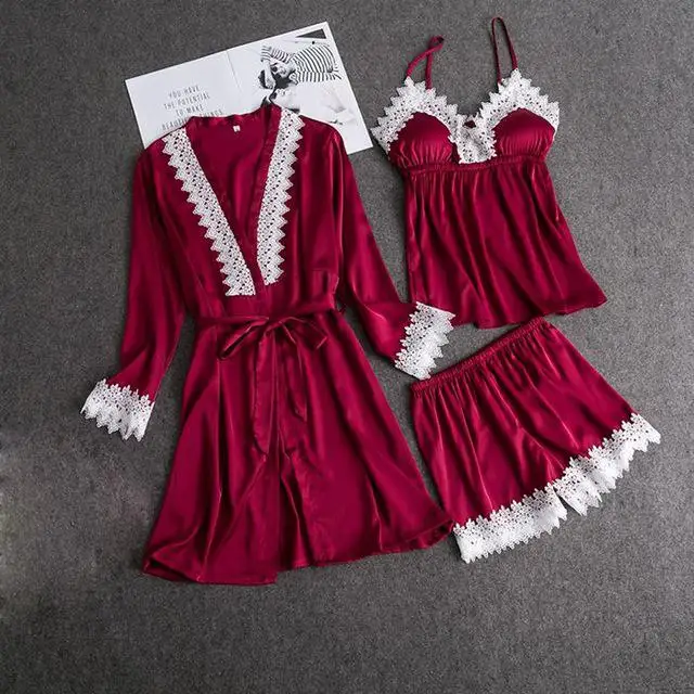 Женское сексуальное кружевное кимоно, халат, атласное однотонное платье ...