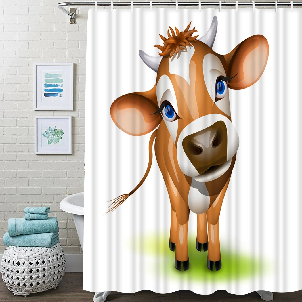 Little Jersey Cow Shower Curtain Cartoon Blue Eyes Bathroom Shower