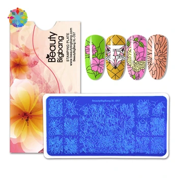 

BEAUTYBIGBANG Rectangle Nail Stamping Plates Flower Butterfly Stamp Template Stencil Mixed Pattern Nail Art Image Design Tools