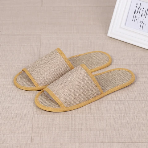 Comfortable Breathable Slippers Hotel Disposable Supplies Summer Home Hospitality Linen Slippers Thick Bottom