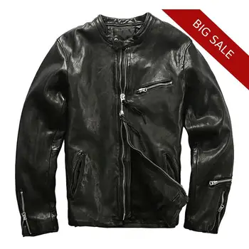 

2020 Black Men Japan Style Slim Fit Biker's Leather Jacket Size XXL Genuine Sheepskin Spring Fashion Motorcycle Leather Coat