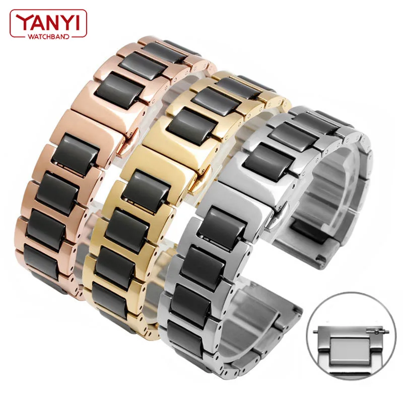Ceramic Bracelet in stainless steel watchband  12 13 14 15 16 17 18 20 22mm watch strap women man fashion wristwatches band