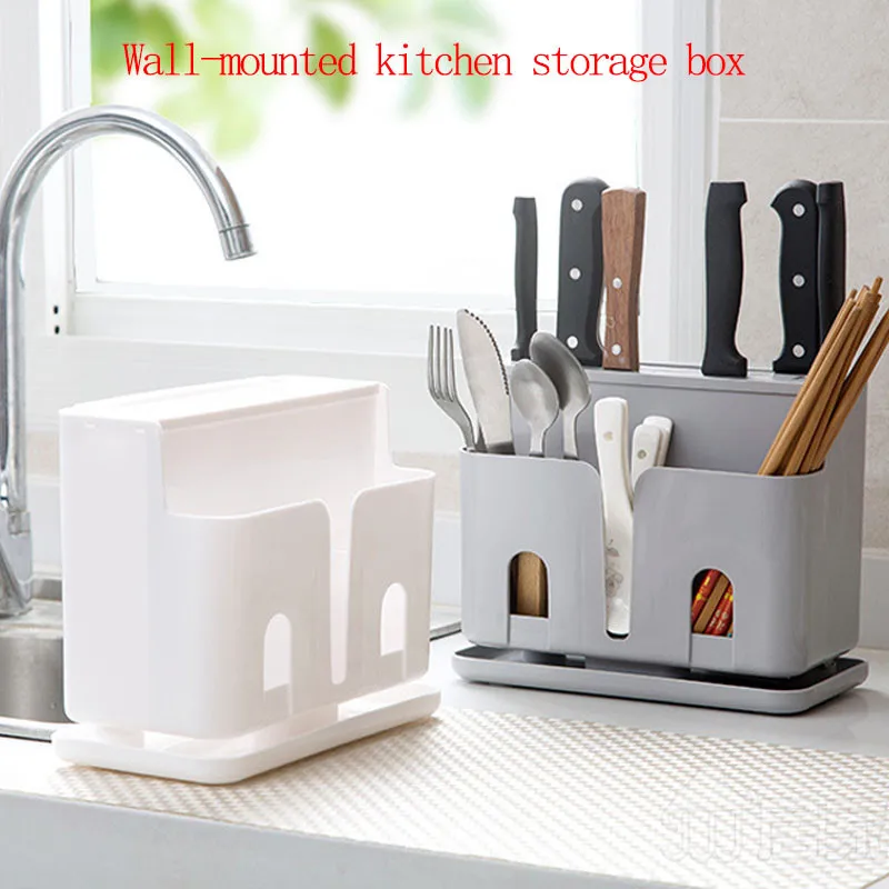 

Chopstick tube knife holder integrated wall-mounted drain rack home kitchen tableware spoon storage cage basket
