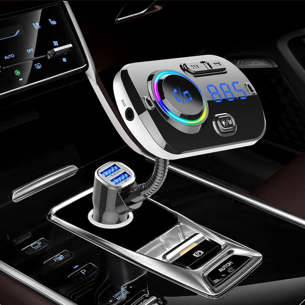 

FM Transmitter Wireless Bluetooth MP3 Player Car Kit Handsfree Dual USB QC3.0 Fast charger Handsfree Colorful light Support Siri