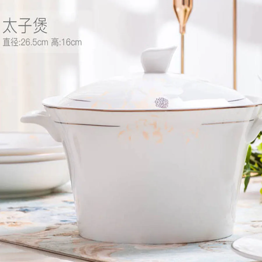 60 Heads jingdezhen ceramics tableware Rice Bowl Salad Noodles Bowl Plate Dinnerware Sets Dish Soup Pot Tableware