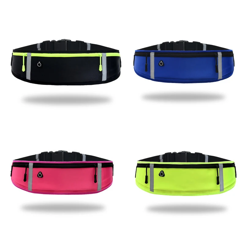 

Running Waist Bag Waterproof Phone Container Jogging Hiking Gym Fitness Bag 3 pocket Reflective Strip Design Running Belt Waist