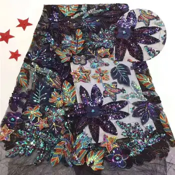 

Fashion Purple Indian Flowers Fabrics 2019 High Quality African Tulle Fabric With Guipure Handcut Sequins George Lace M31631