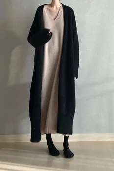 

Womens Long Loose Cardigan Sweater Coat Thicken Knit Wool Blend Open Stitch Sweaters A14